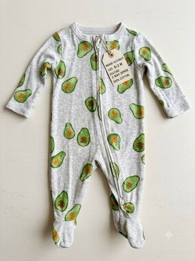 100% Cotton Old Navy Gray One-Piece Footie with Green Avocado Print